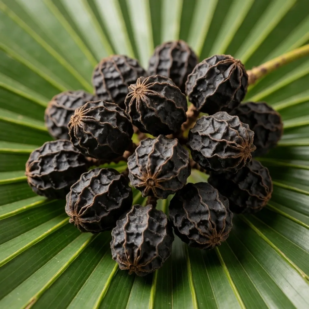 Saw palmetto berries on a palm frond