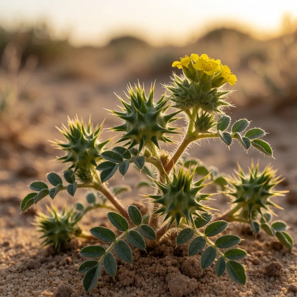 Tribulus terrestris plant with burr seed pods